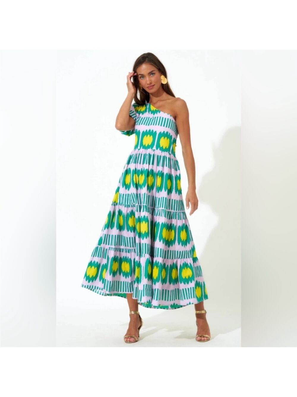 OLIPHANT One Shoulder Maxi Dress In Ikat Lilac In Multi Sz M